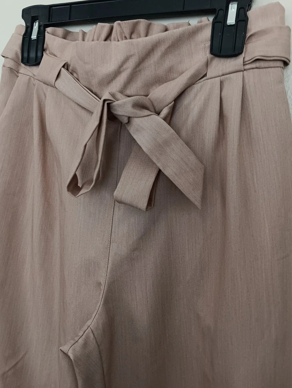 Grace Karin Beige Paperbag High Waist Bow Cuffs Side Zipper Women's Pants Sz L